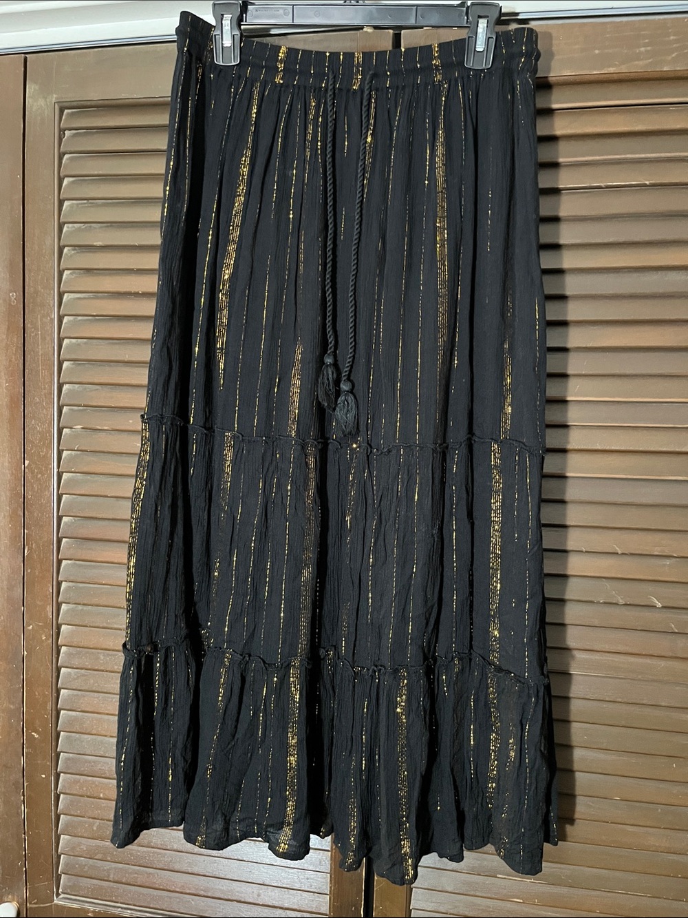 Black Maxi Skirt with Lining and  with Orange Metallic Stripe Detail